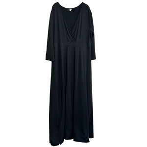 Poseshe Womens Knit Maxi Dress Size 3XL Black 3/4 Sleeve V-Neck Raw Hem
